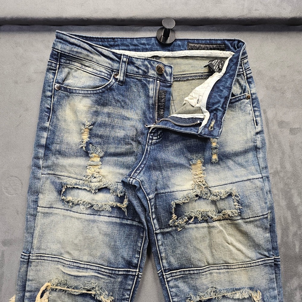 Rockstar Original Boys Vasco Tint Blue Stacked Flare Distressed Jeans Size 14